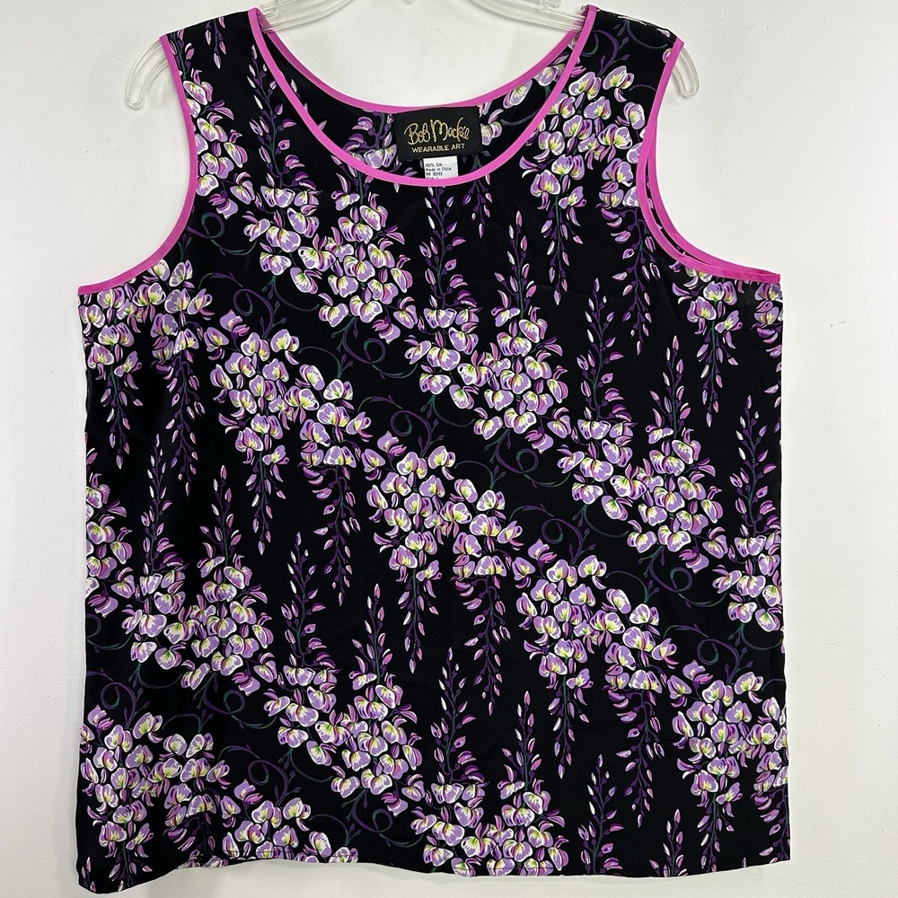 Bob Mackie Wearable Art Tulip Floral 100% Silk Sleeveless blouse top sz L